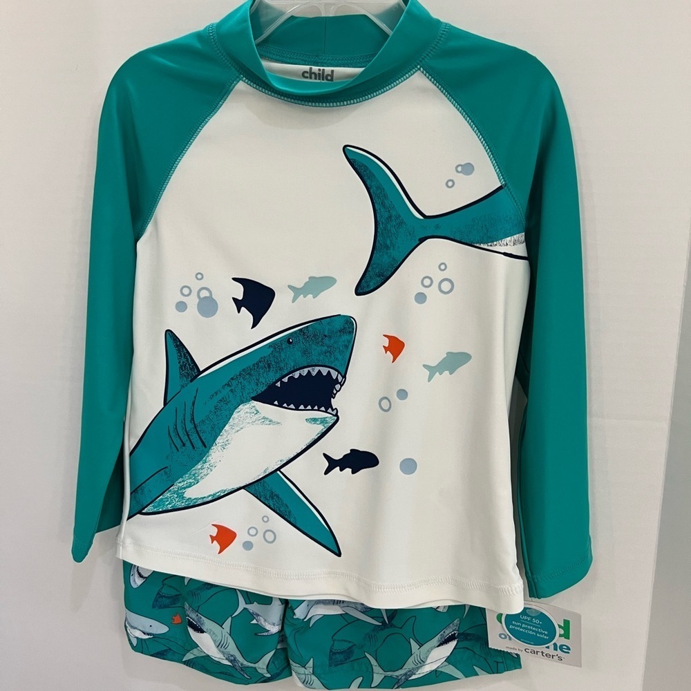 Kids Swim Shirt - Teal And White